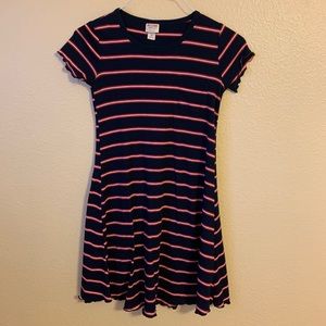 navy, red, and white striped tee shirt dress